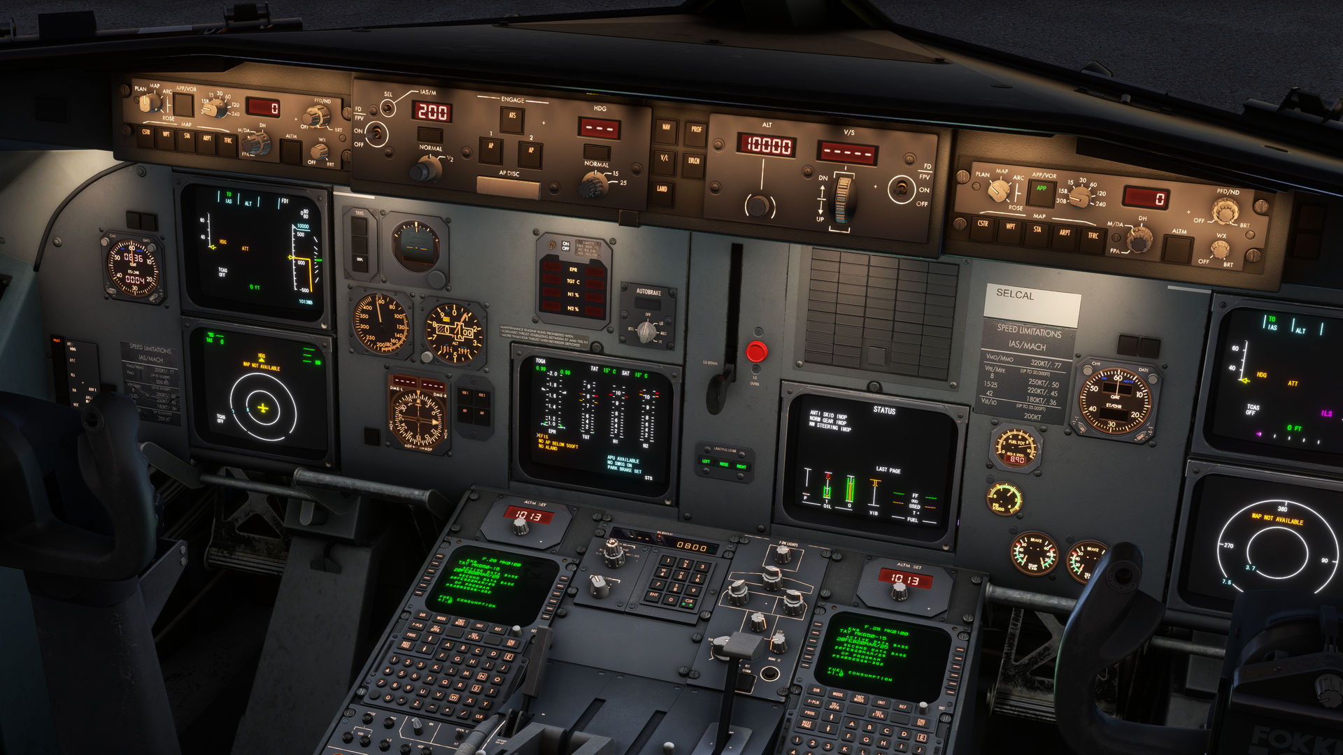 Cockpit detalhado do Fokker 100 Professional