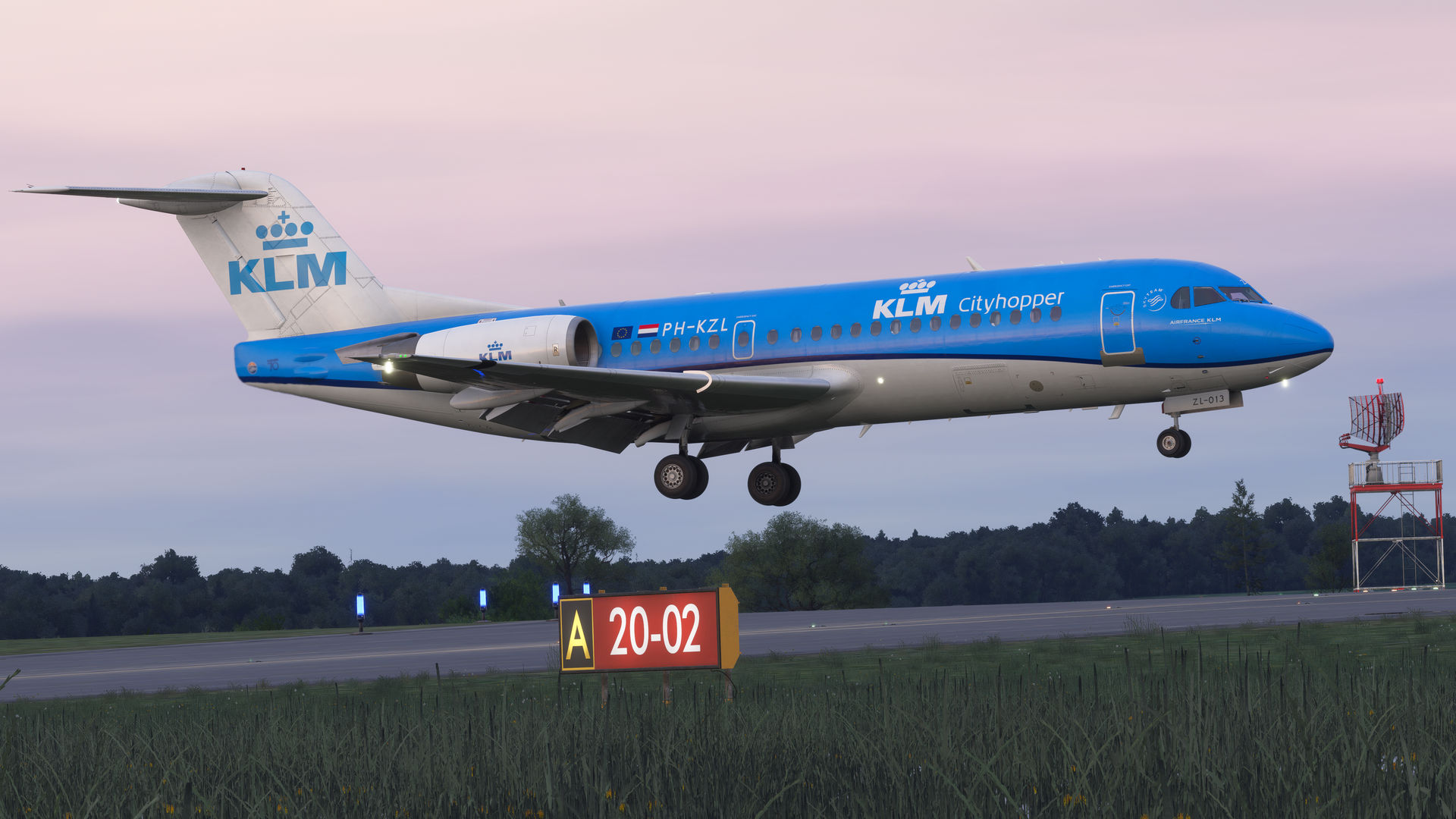 Vista exterior do Fokker 100 no solo