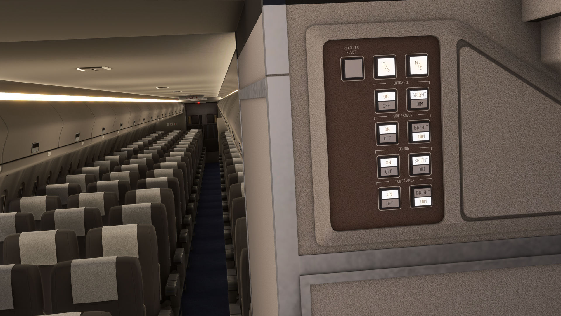 Painel de controle de iluminação da cabine